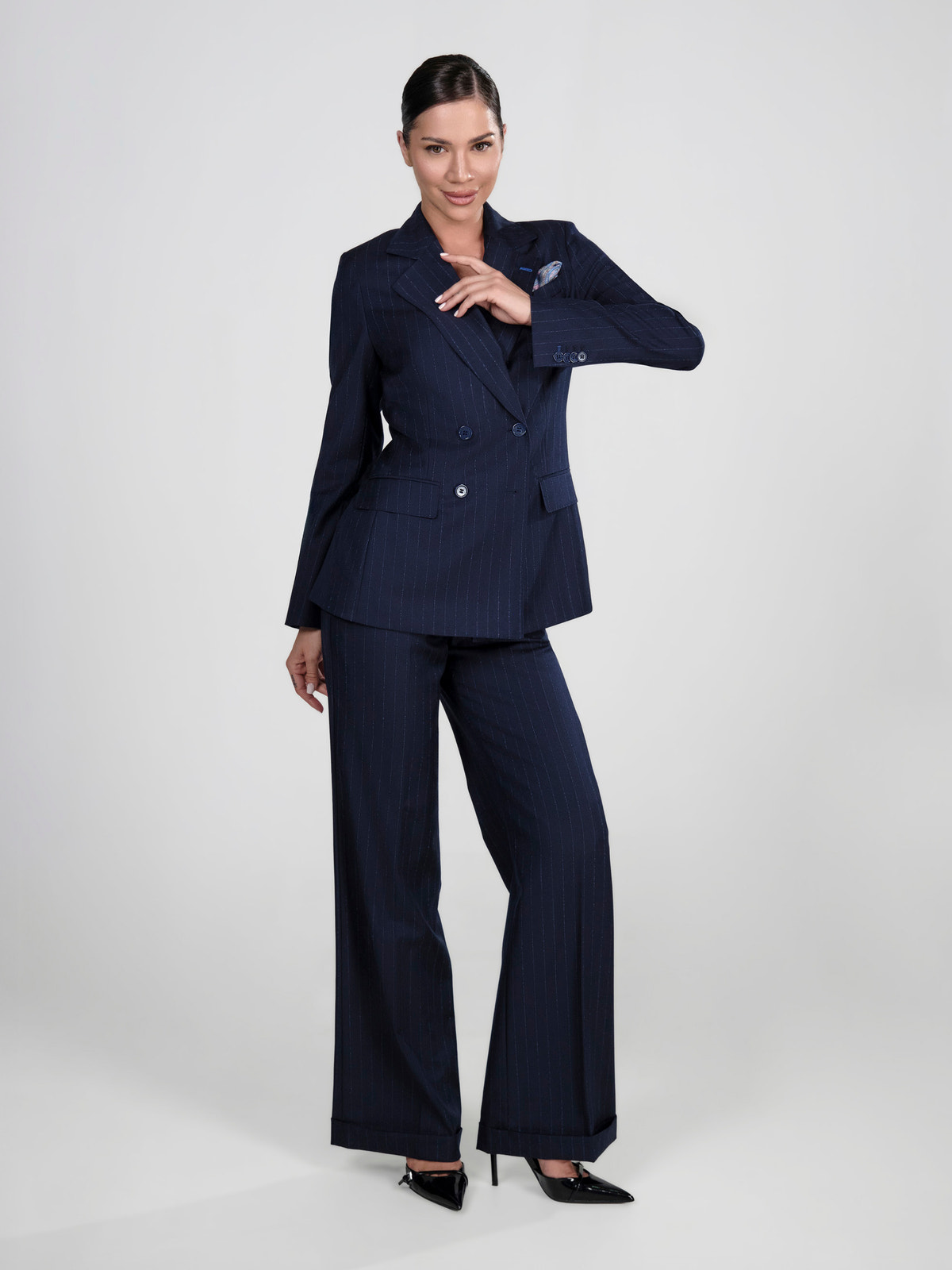 Navy Consiglieri DONNA women's suit with a double-breasted blazer and wide-leg trousers