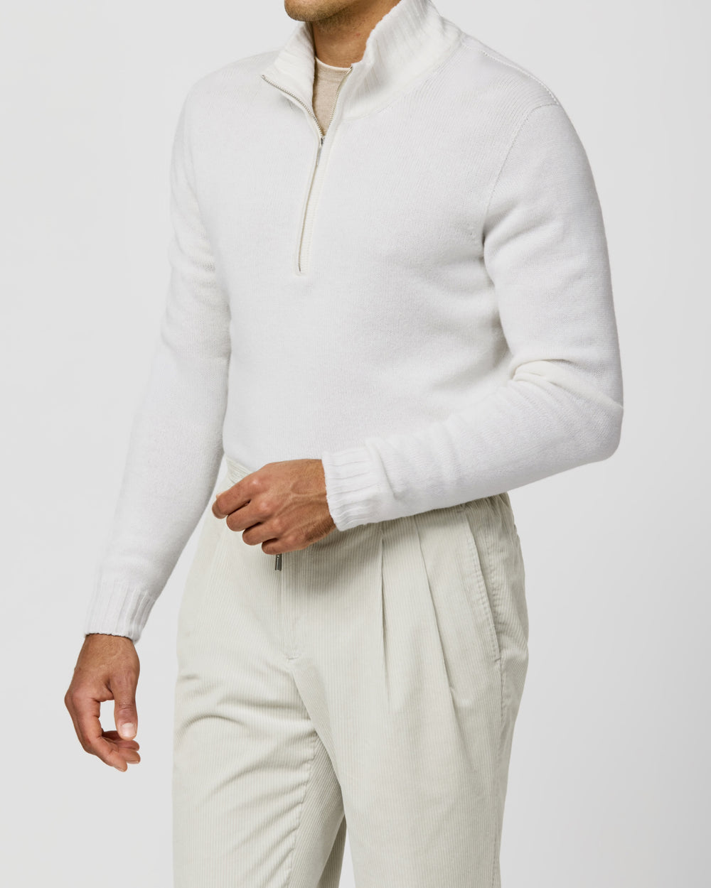 White Consiglieri sweater with a short neck zip