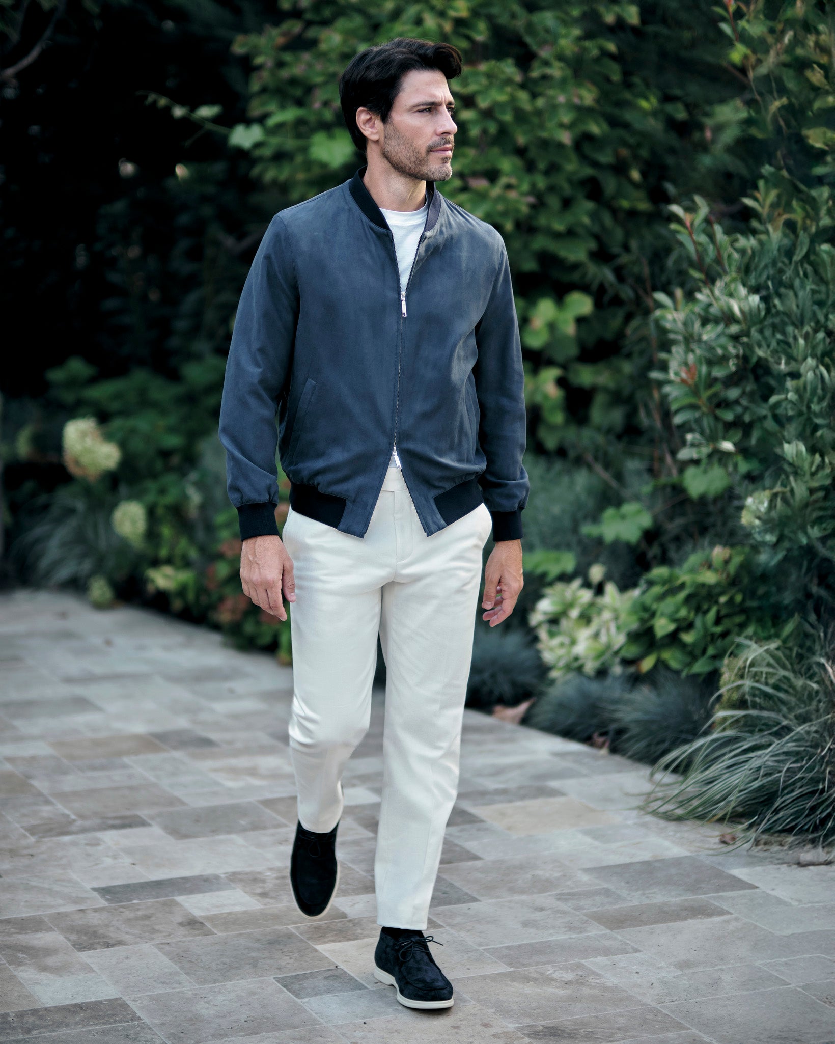 Midnight Elegance. The Suede Bomber.