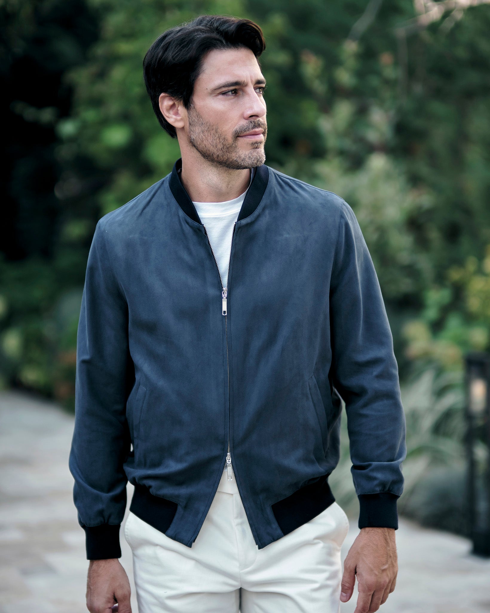 Midnight Elegance. The Suede Bomber.