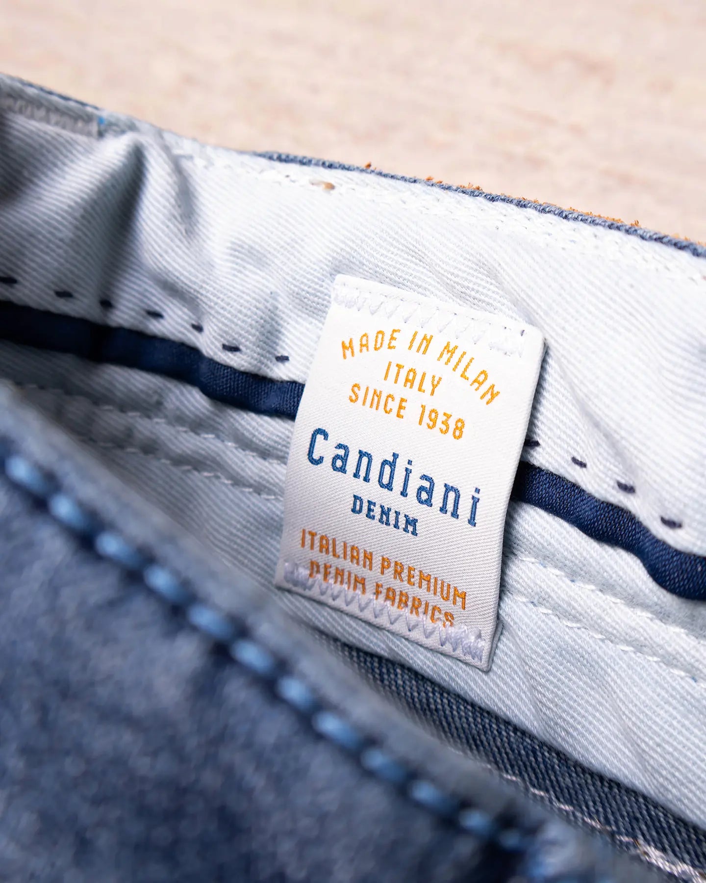 Italian Candiani denim — character, stability and a patina that improves with wear.