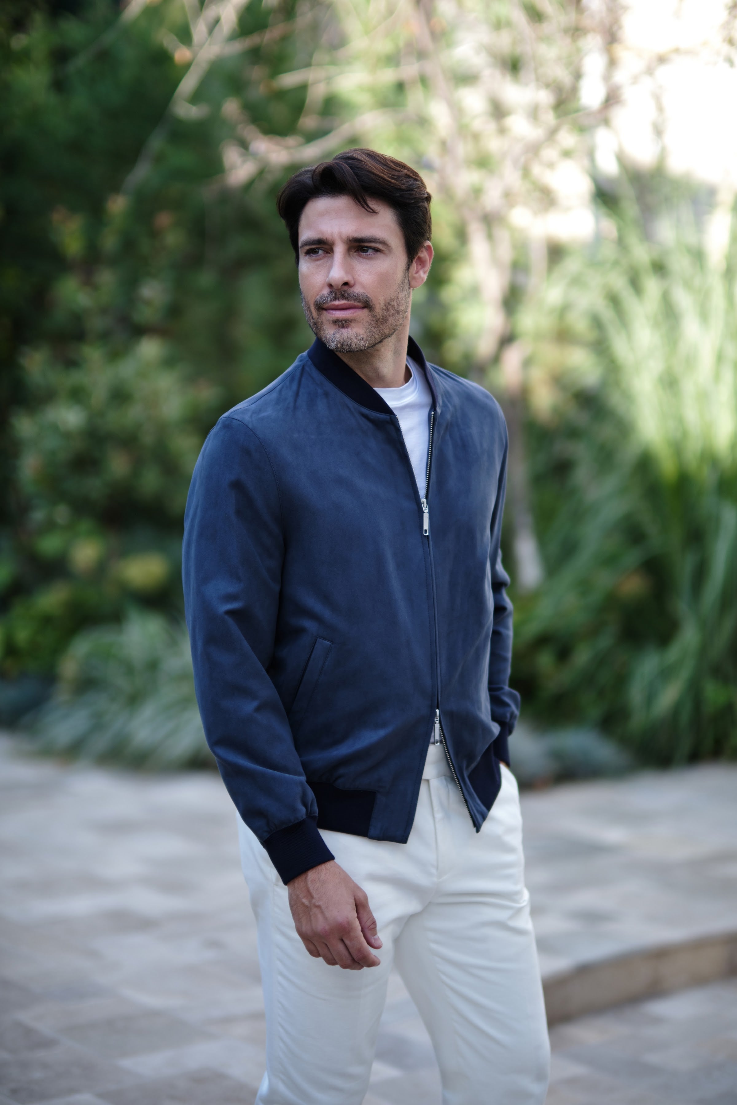 Navy Consiglieri Bomber Jacket in a relaxed look defined by a clean silhouette.