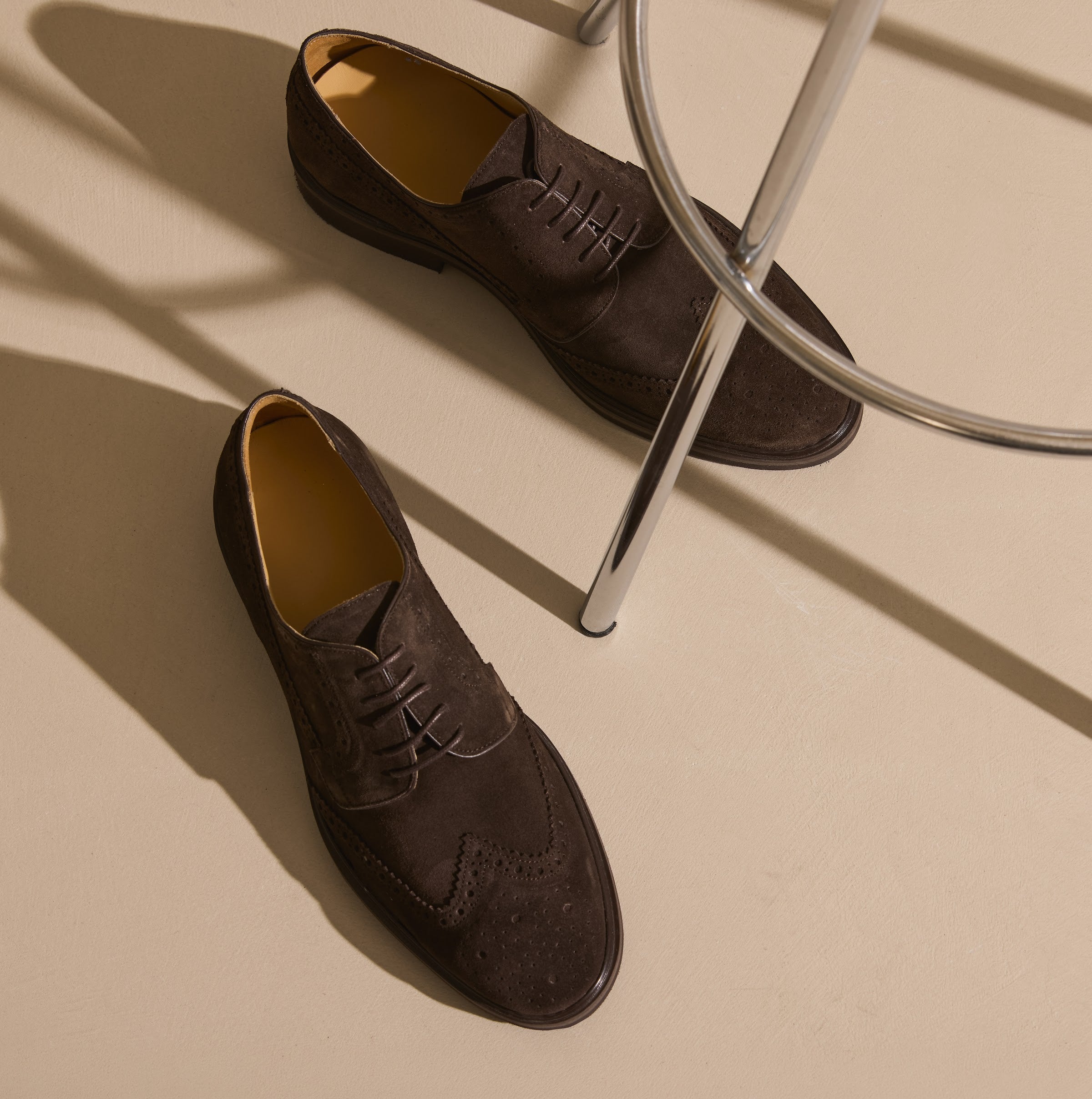 Made-to-Order Derby in suede with discreet broguing — the classic silhouette, brought up to date.