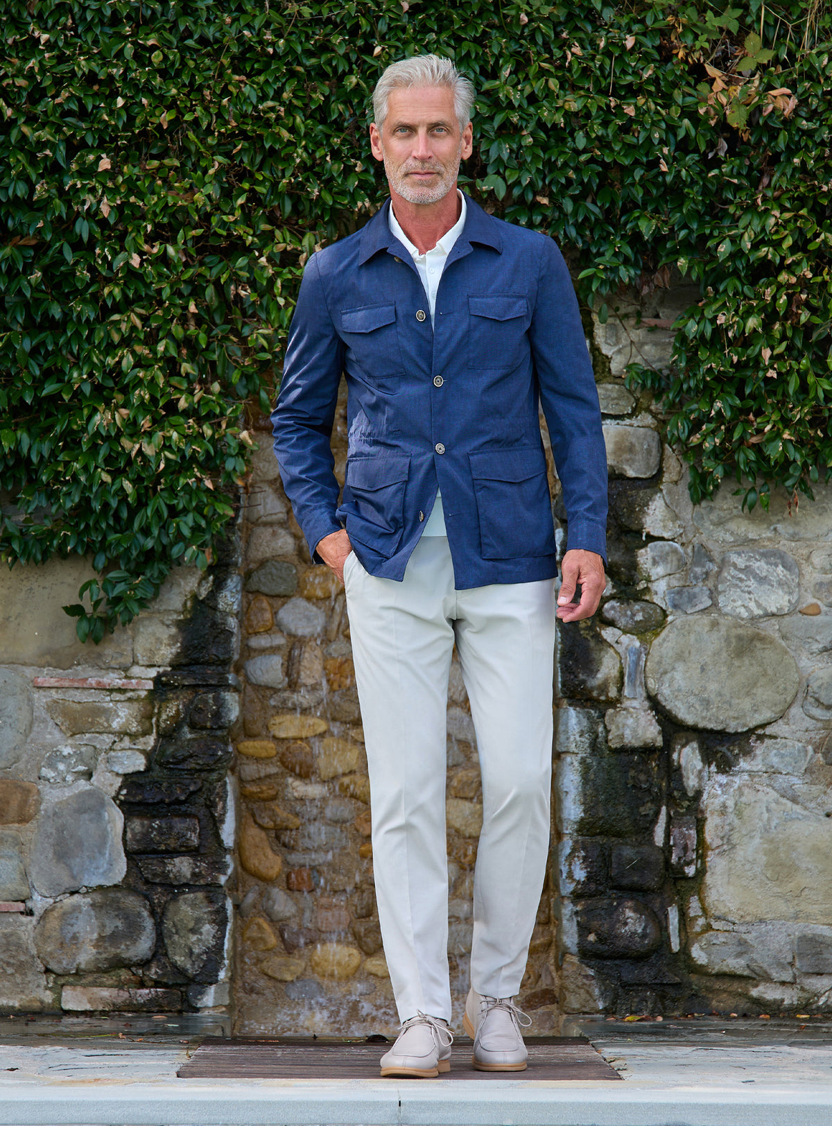 Consiglieri: navy patch-pocket jacket with light grey trousers