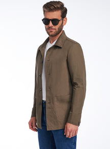 Khaki Consiglieri overshirt with a classic collar and patch pocket