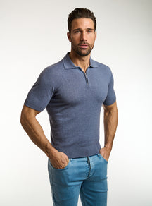 Consiglieri: blue-grey short-sleeved polo with blue jeans