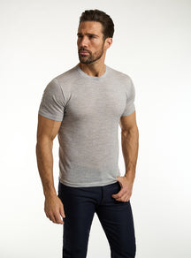 Consiglieri: light grey crew-neck T-shirt with navy trousers