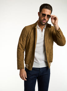 Consiglieri: cognac zip-front jacket with an ivory polo