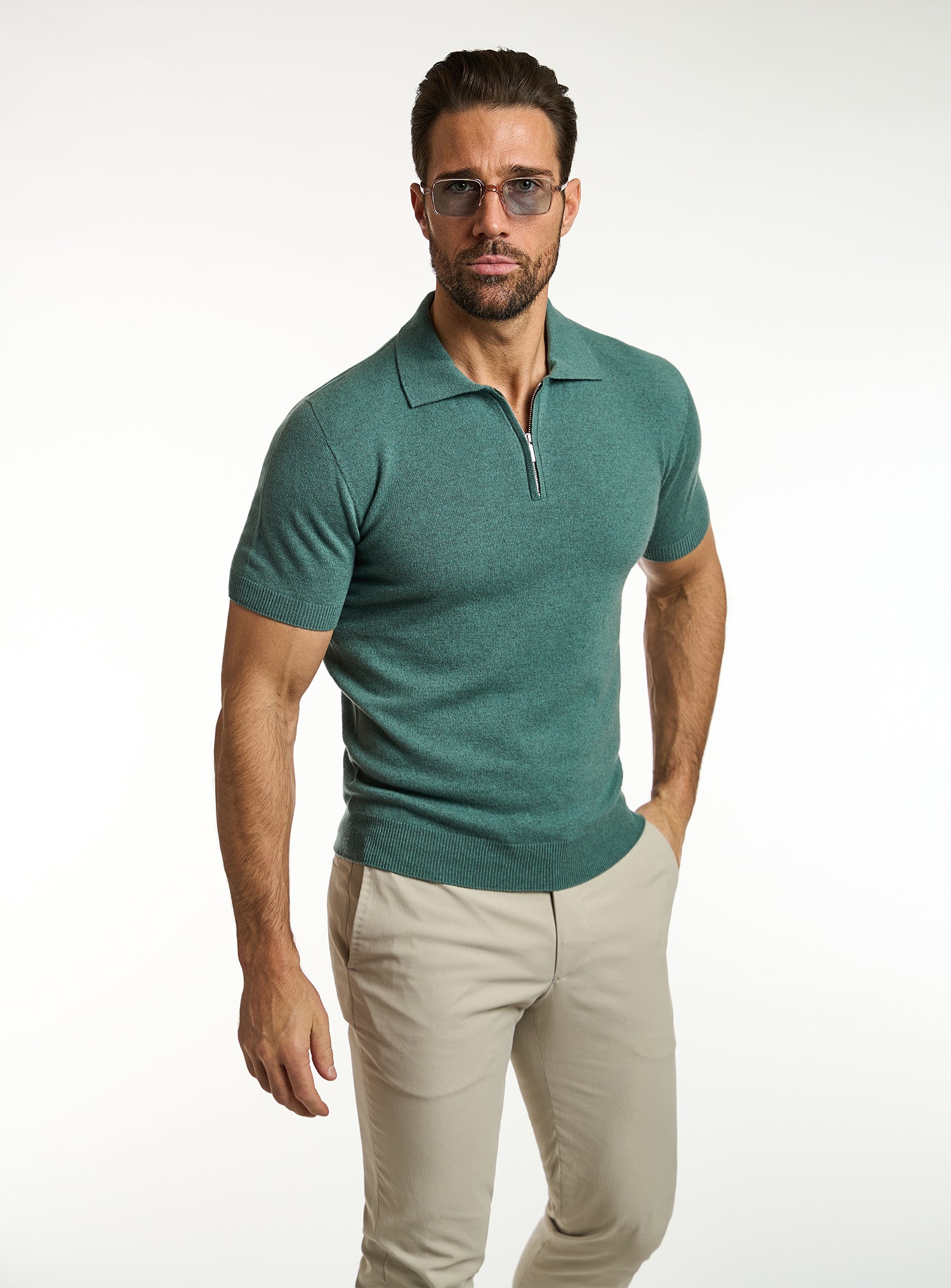 Refined T-Shirt Cashmere & Cotton Half Zip