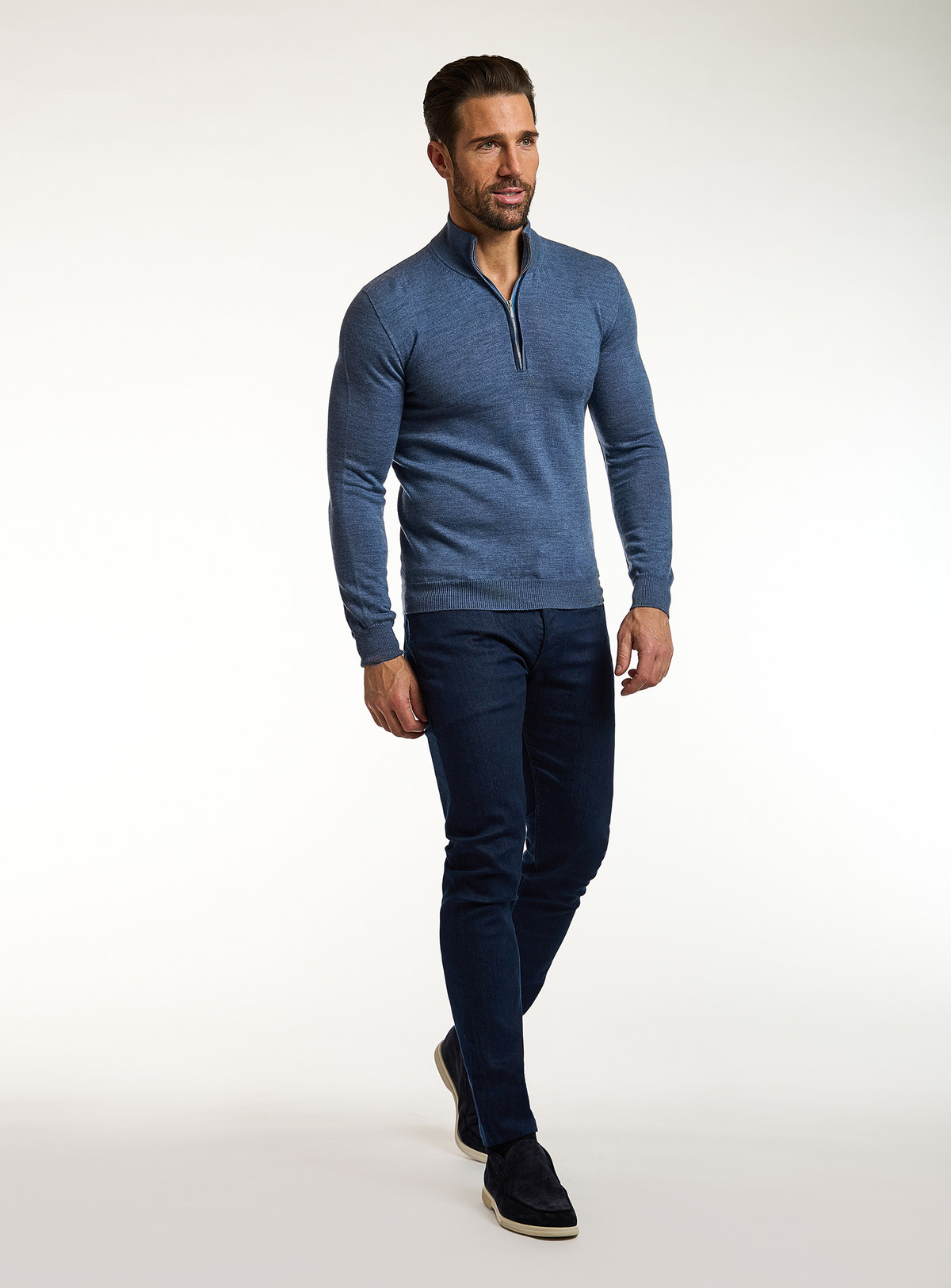 Consiglieri: blue half-zip sweater with navy trousers