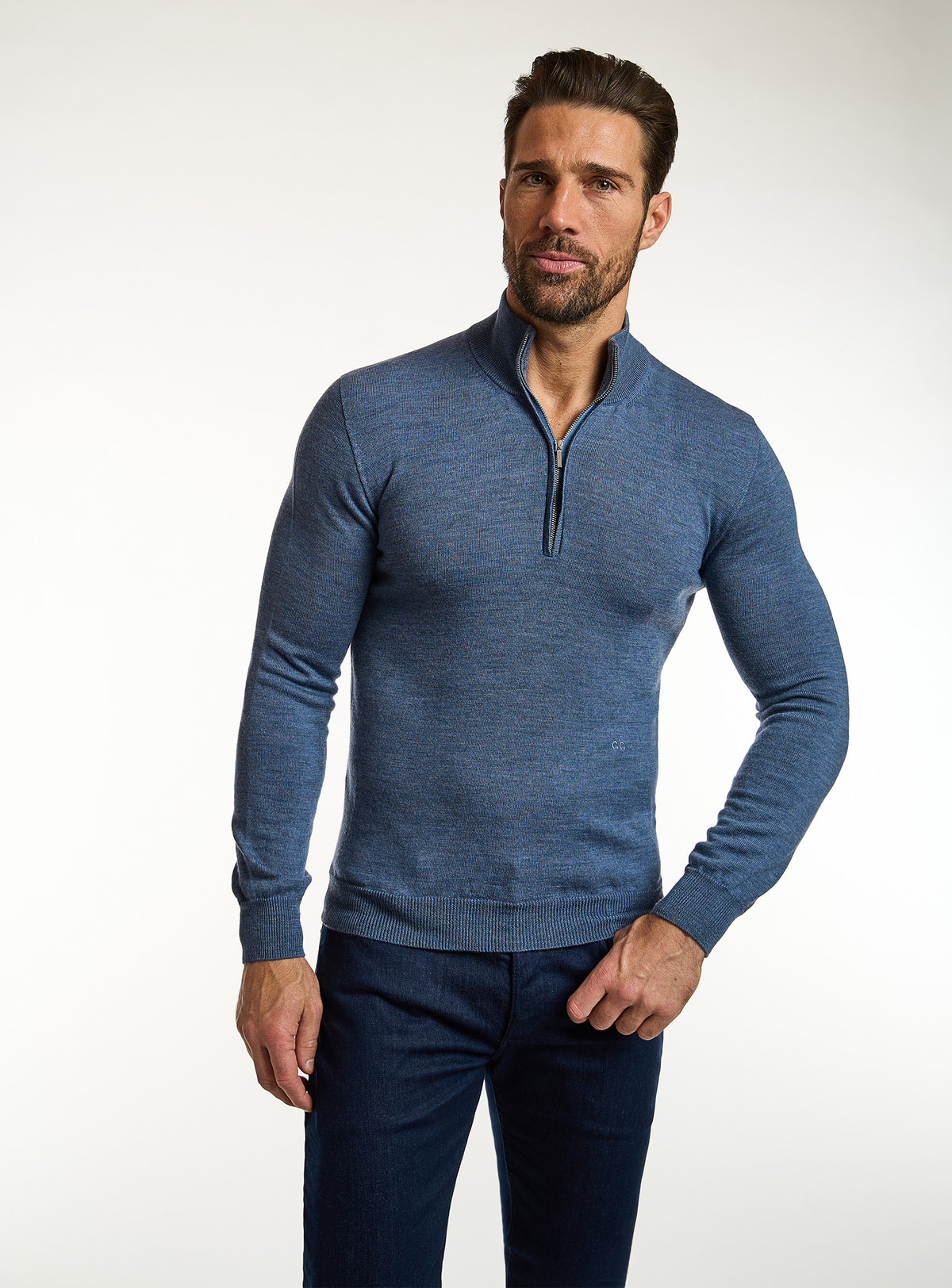 Consiglieri: blue half-zip sweater with navy trousers