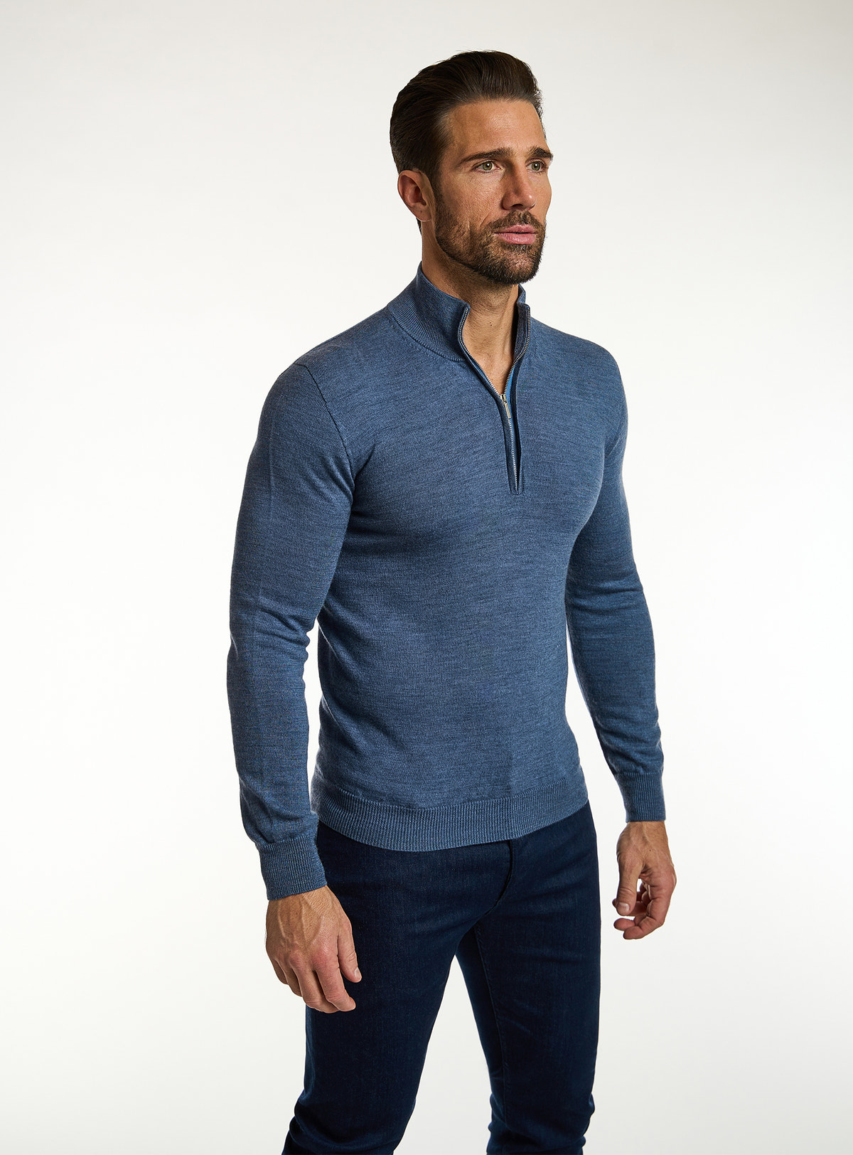 Consiglieri: blue half-zip sweater with navy trousers