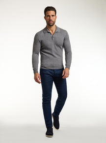 Consiglieri: grey polo-collar sweater with navy jeans