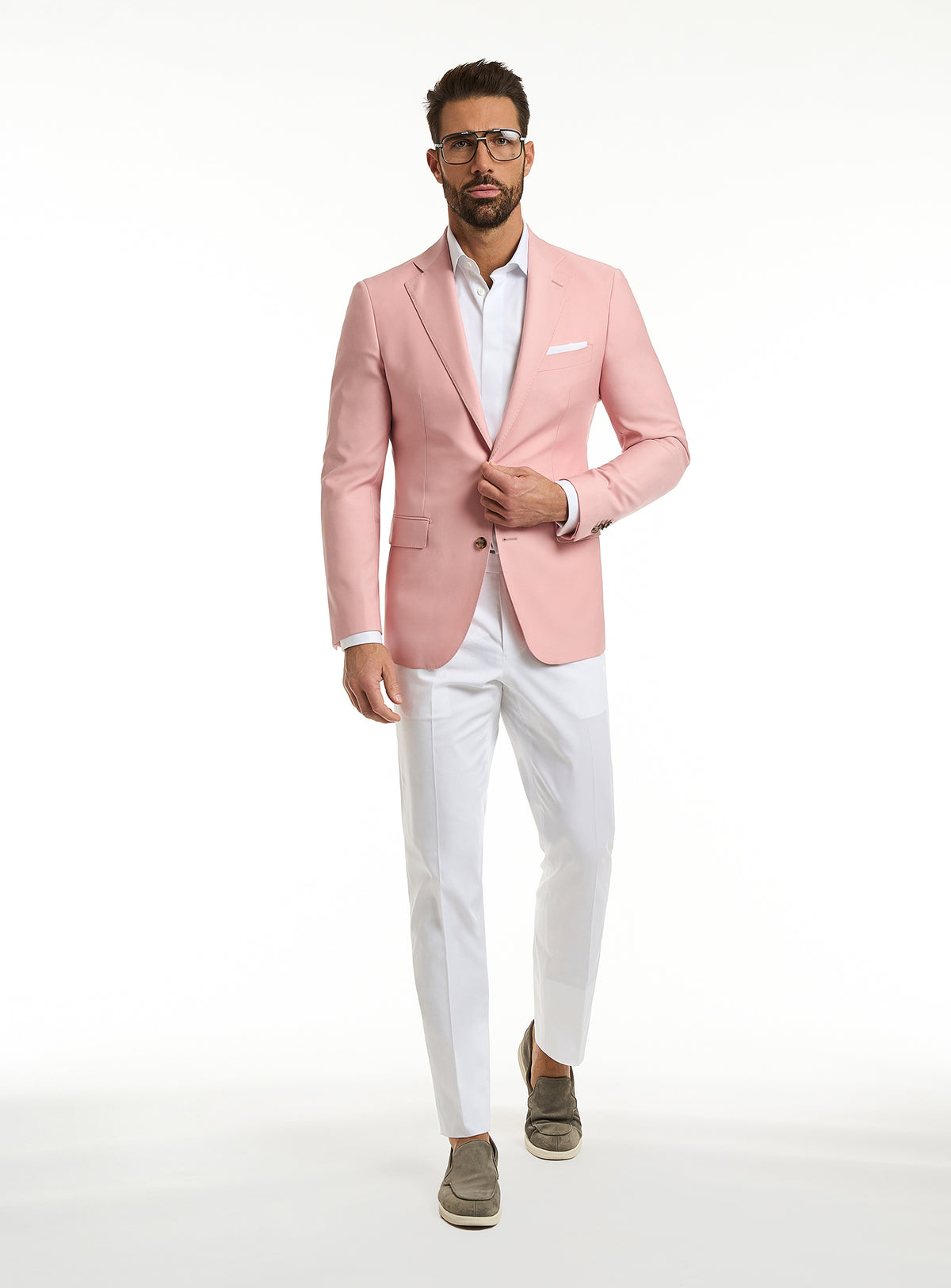Consiglieri Florence Sartoriale: pink jacket with a white pocket square and white trousers