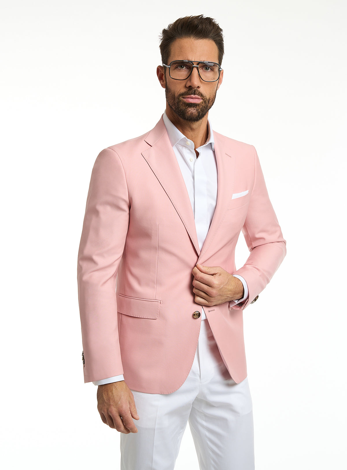 Consiglieri Florence Sartoriale: pink jacket with a white pocket square and white trousers