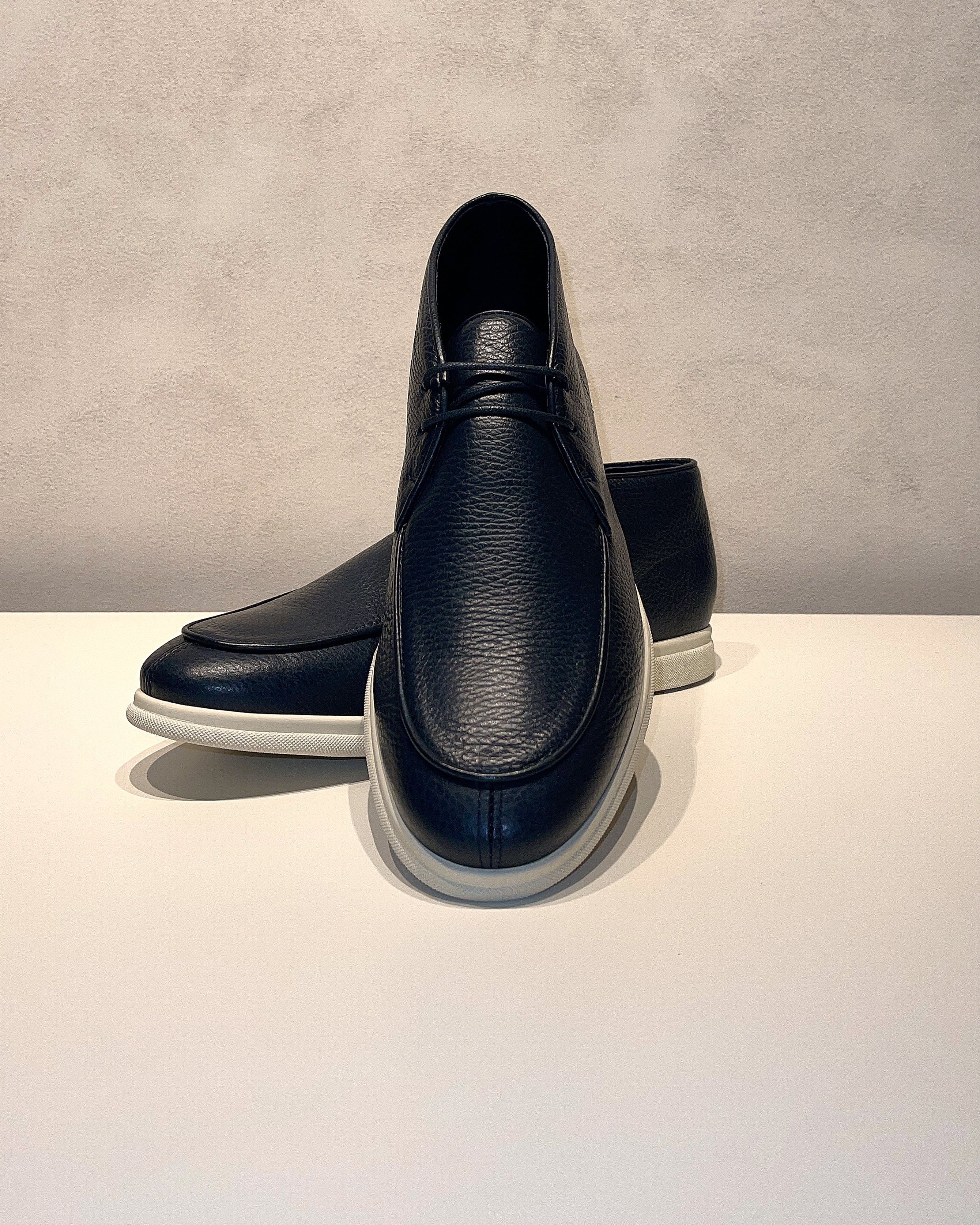 Navy Blue Grained Leather Loafers