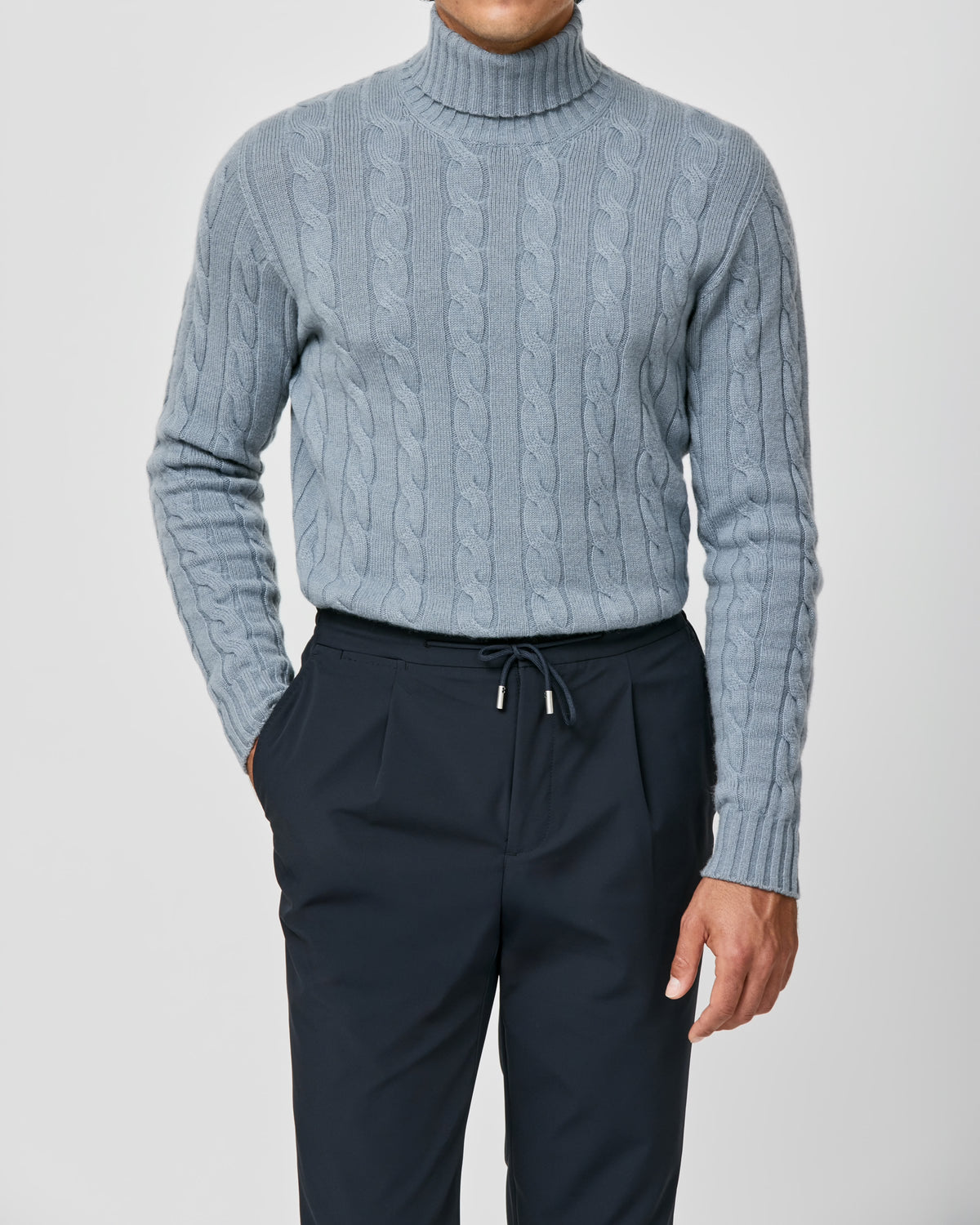 Pale blue cable-knit Consiglieri turtleneck sweater
