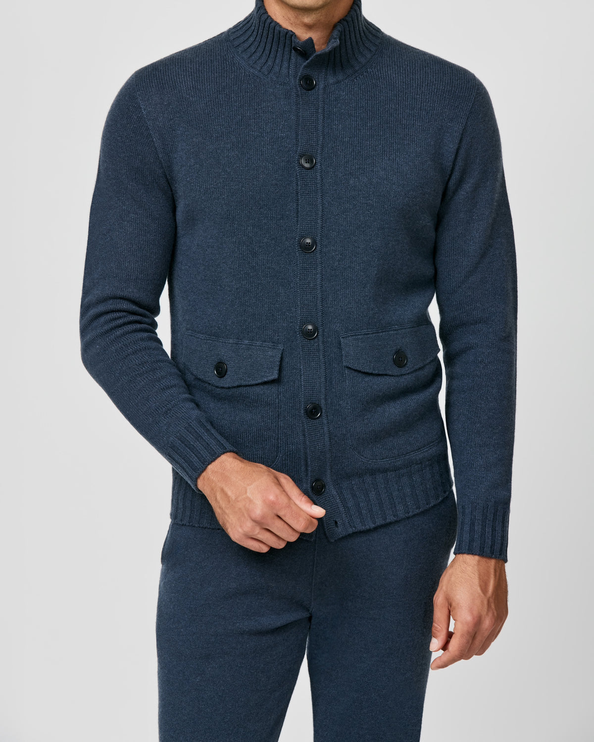 Petrol blue Consiglieri cardigan with buttons and patch pockets