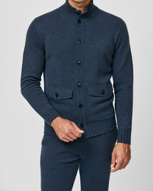 Petrol blue Consiglieri cardigan with buttons and patch pockets