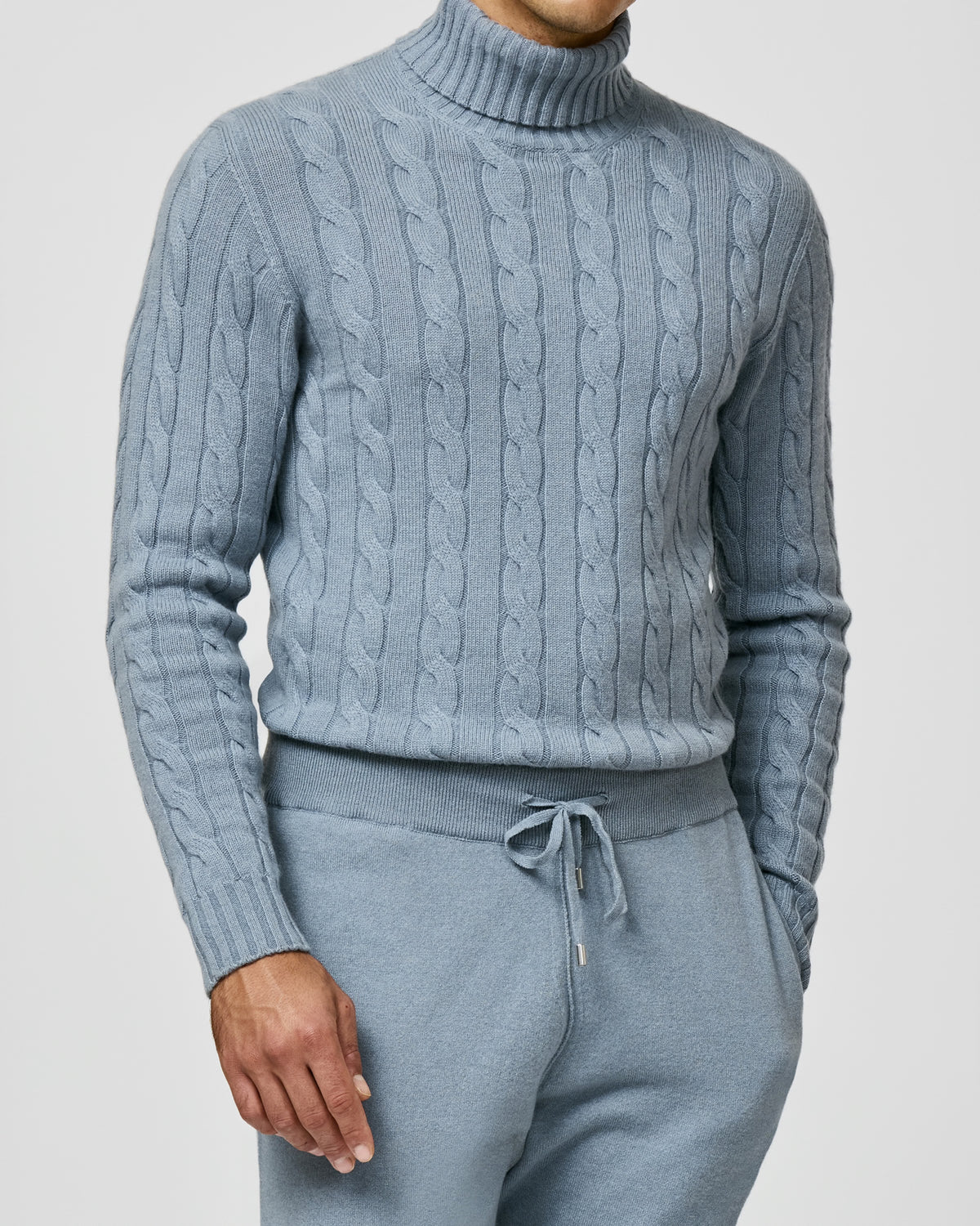 Pale blue cable-knit Consiglieri turtleneck sweater