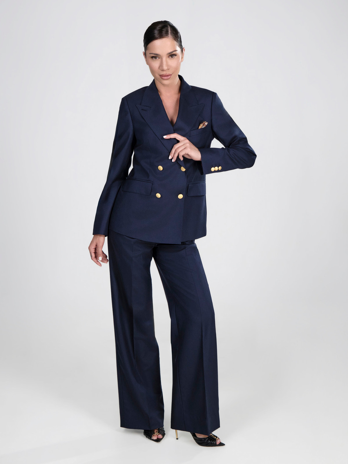 Navy Consiglieri DONNA women's suit with gold-tone buttons and wide-leg trousers