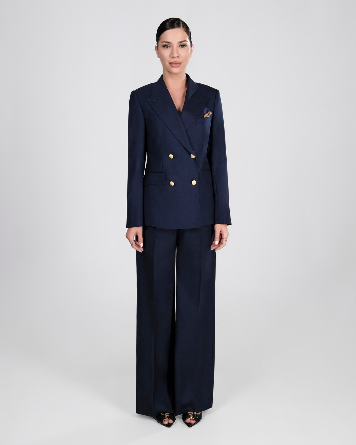 Navy Consiglieri DONNA women's suit with gold-tone buttons and wide-leg trousers