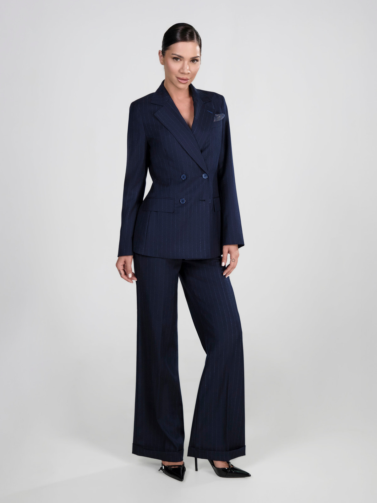 Navy Consiglieri DONNA women's suit with a double-breasted blazer and wide-leg trousers