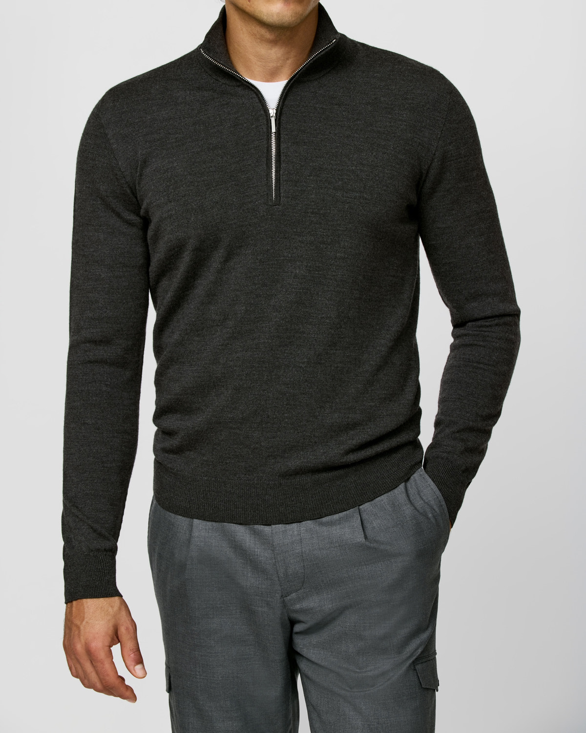 Charcoal Consiglieri sweater with a short neck zip
