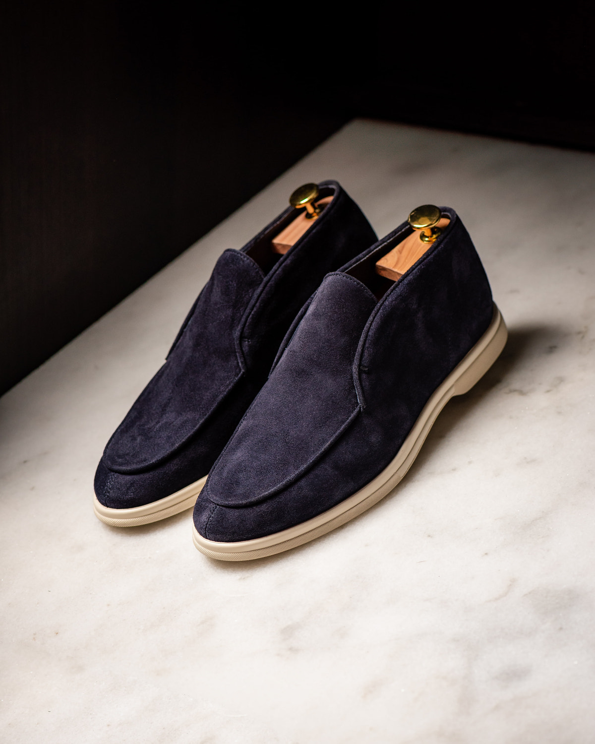 Consiglieri: navy mid-top loafers with a velvety texture