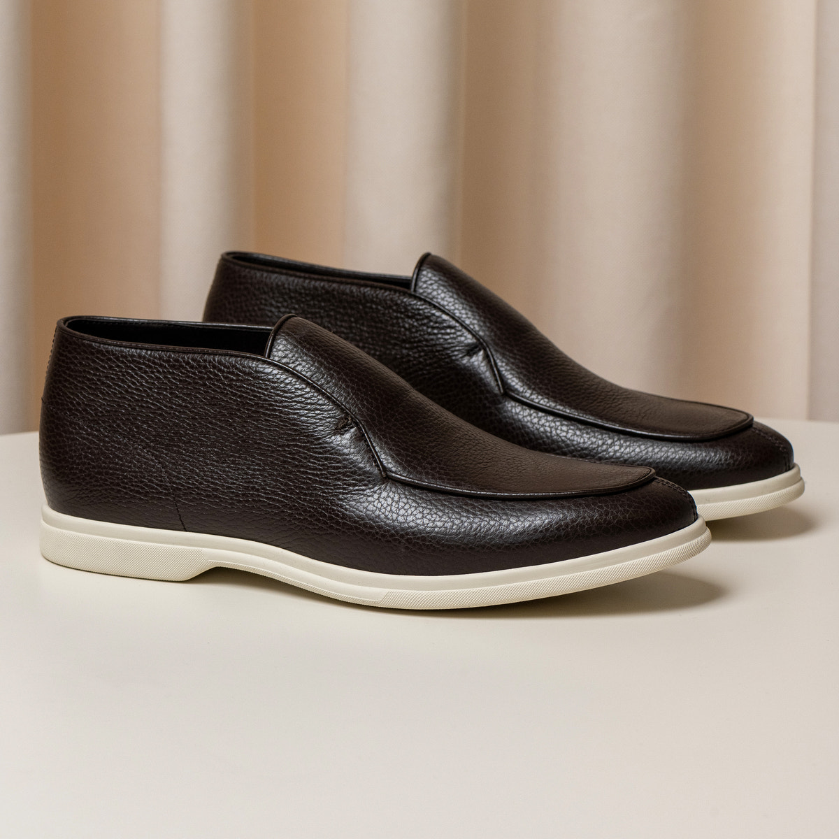 Consiglieri: dark brown mid-top loafers with cream soles