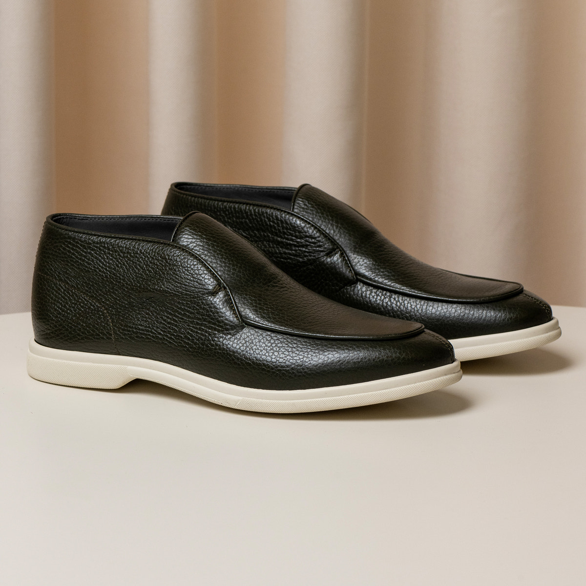 Consiglieri: dark green mid-top loafers with cream soles
