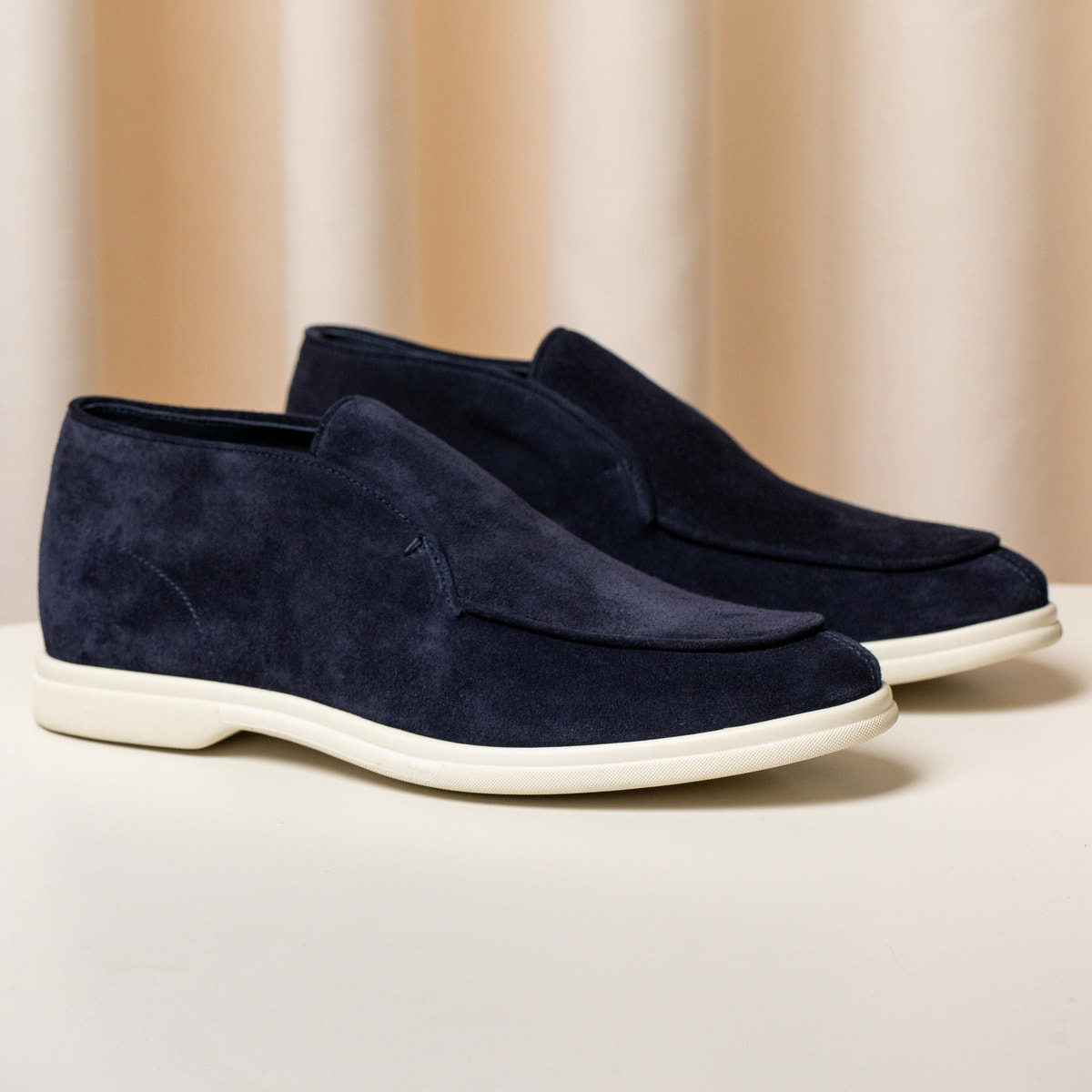 Consiglieri: navy mid-top loafers with a velvety texture