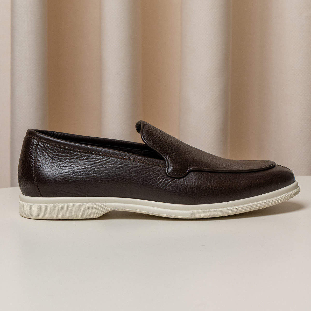 Consiglieri: dark brown loafers with a fine texture and cream soles