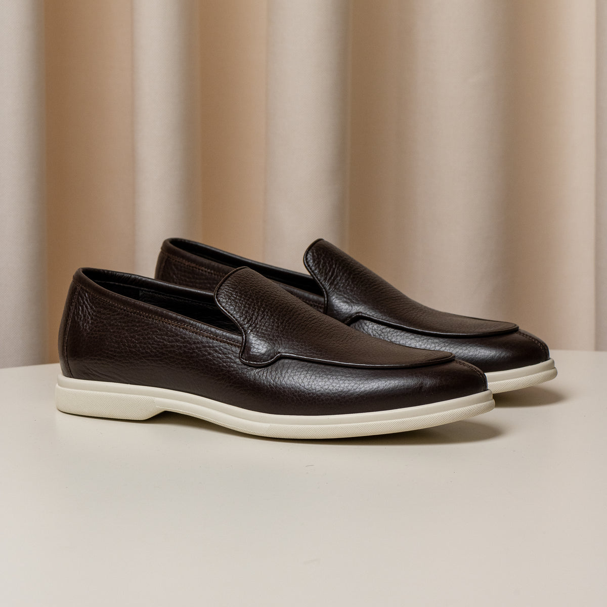 Consiglieri: dark brown loafers with a fine texture and cream soles