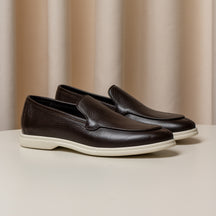 Consiglieri: dark brown loafers with a fine texture and cream soles