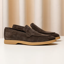 Consiglieri: chocolate brown loafers with a velvety texture and caramel sole
