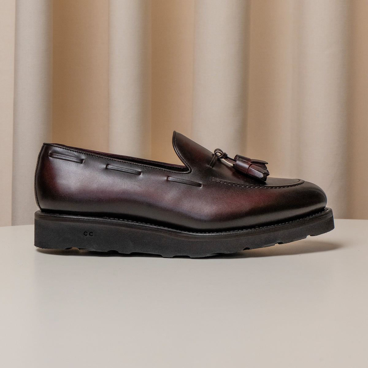 Consiglieri: dark burgundy tassel loafers with a substantial sole