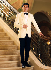 Consiglieri tuxedo with an ivory dinner jacket, black trousers and black bow tie