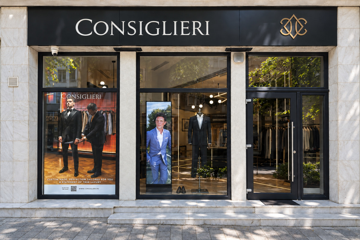 The showroom storefront and entrance at 88 Bulevardul Tomis.