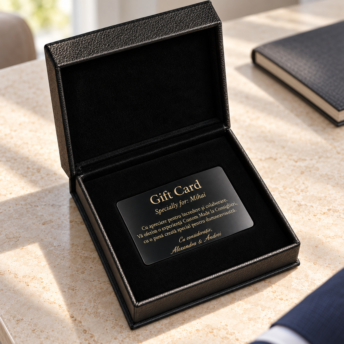 Consiglieri gift card presented in an open black box