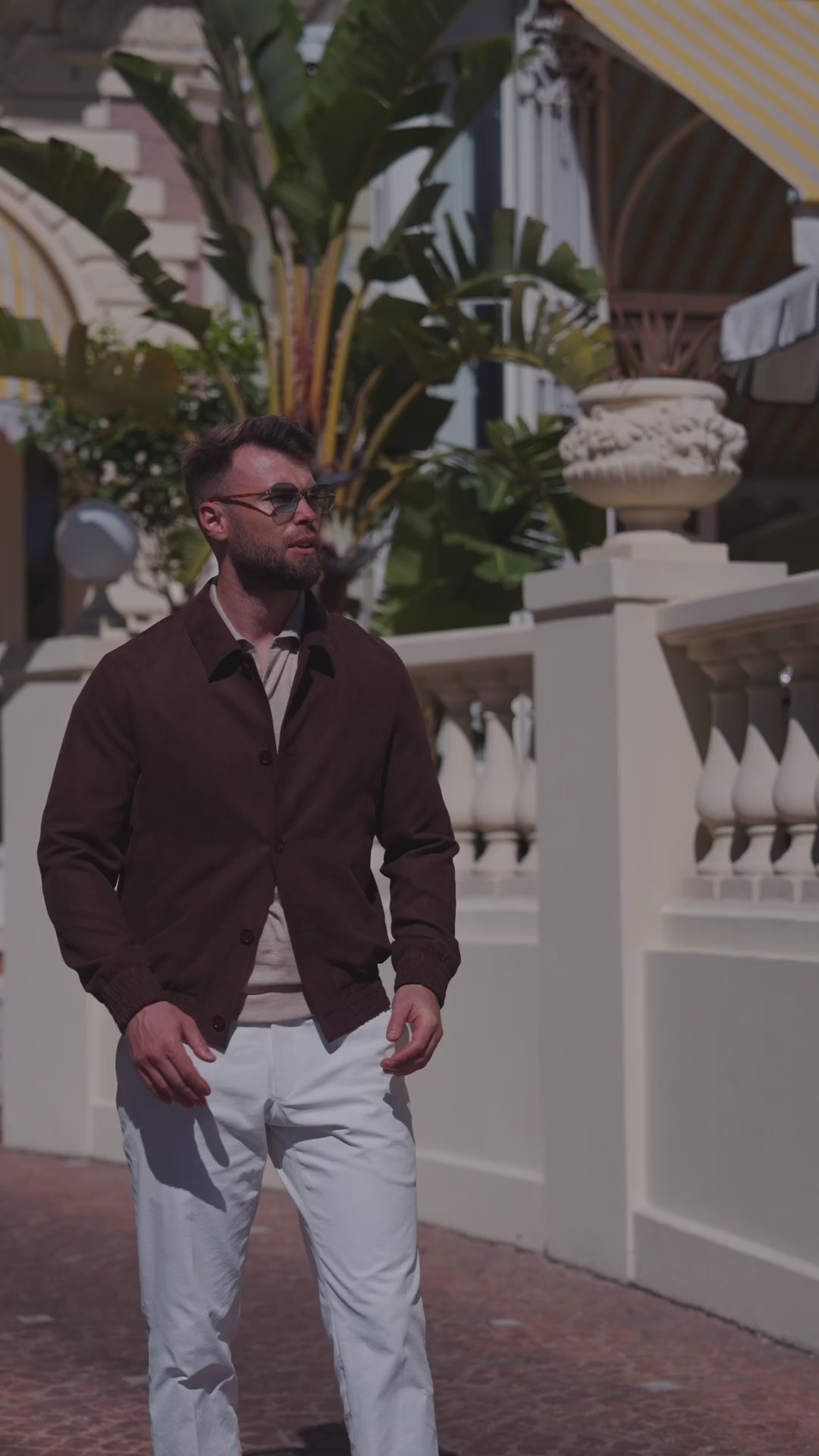 The Bomber Jacket Consiglieri Chocolate Brown — film editorial Pre-Fall