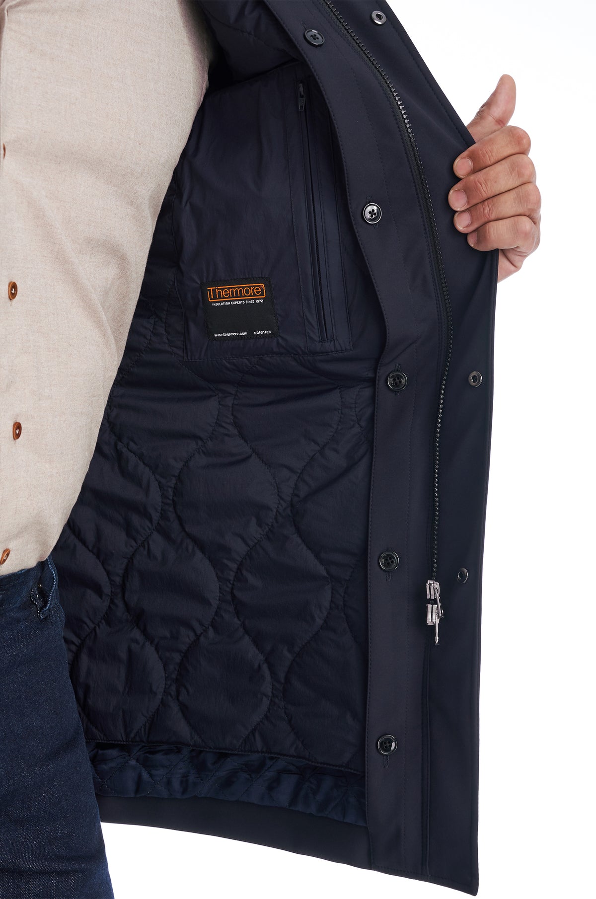 Consiglieri Chamonix: quilted lining inside the navy jacket