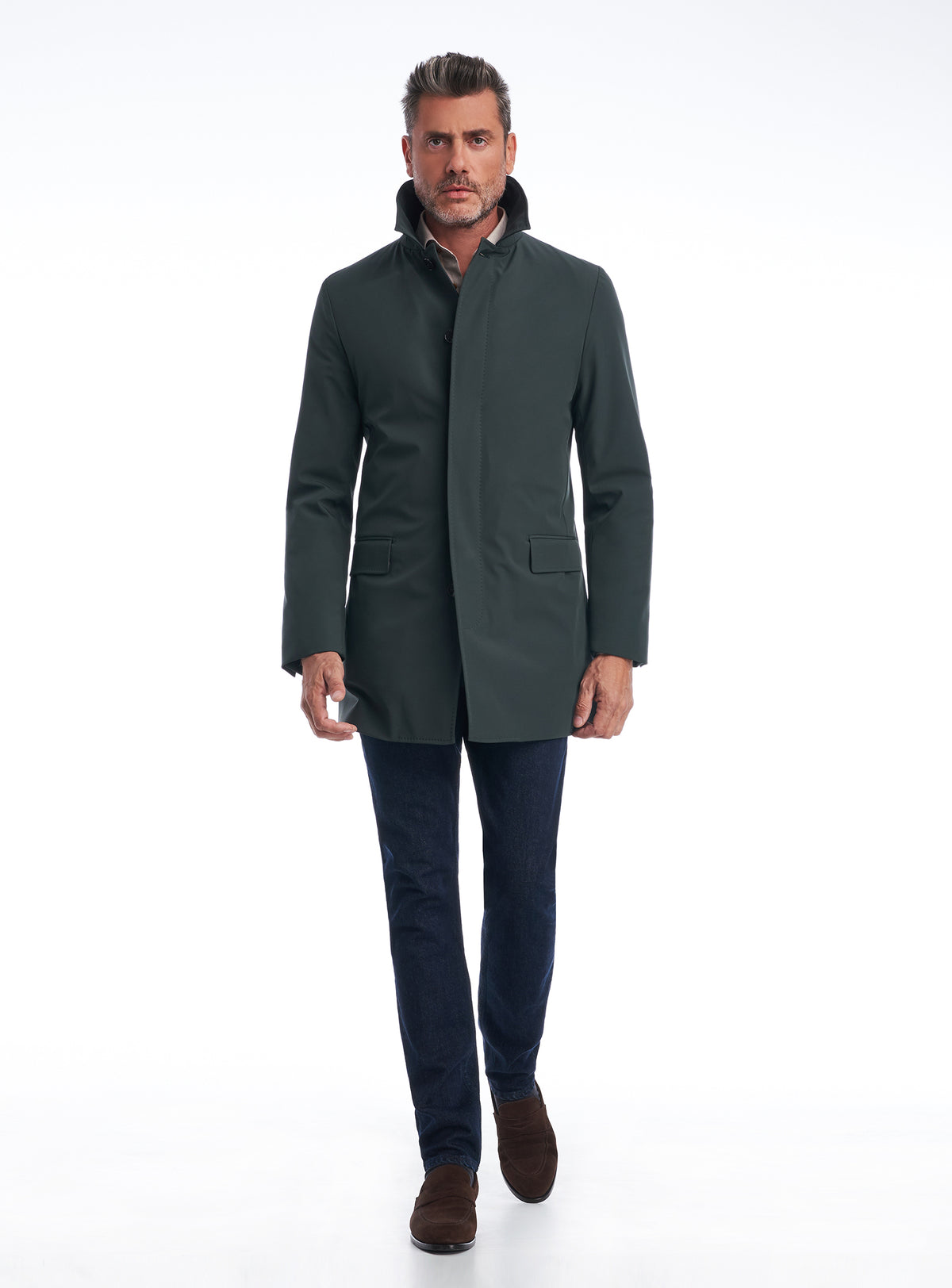 Consiglieri Edinburgh: dark green jacket with a raised collar and straight silhouette