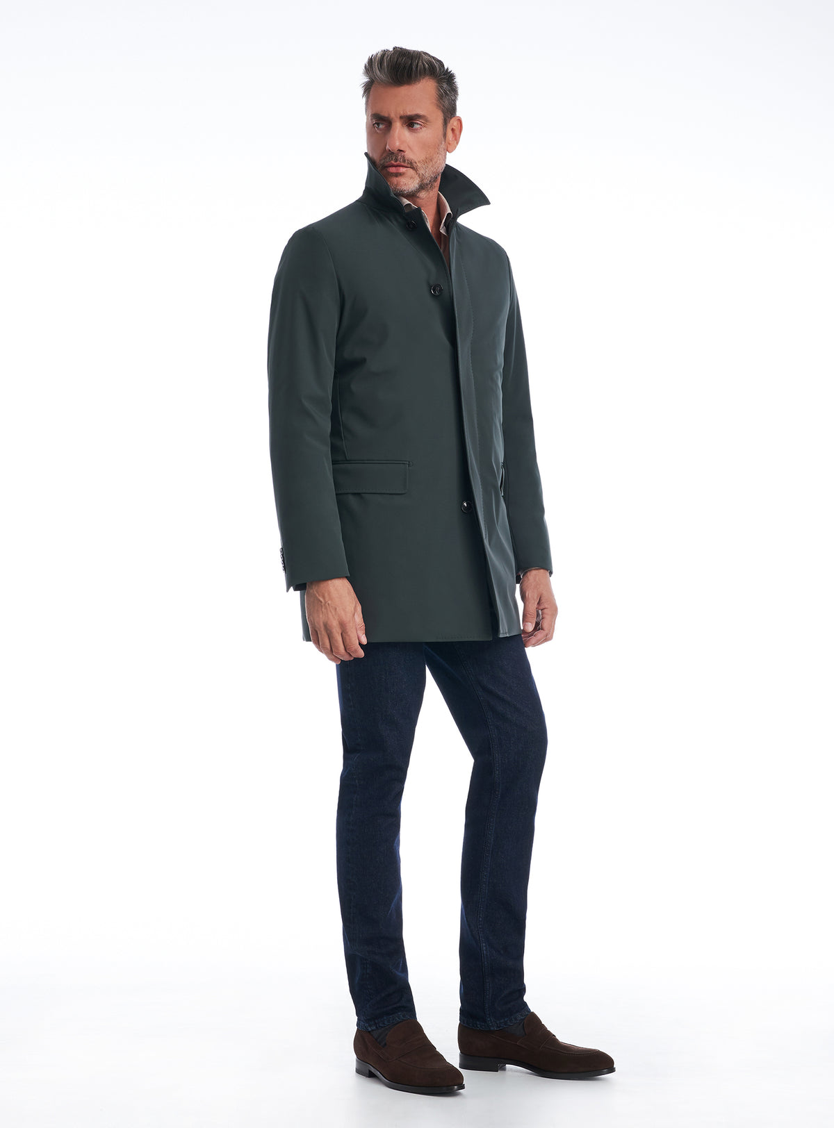 Consiglieri Edinburgh: dark green jacket with a raised collar and straight silhouette