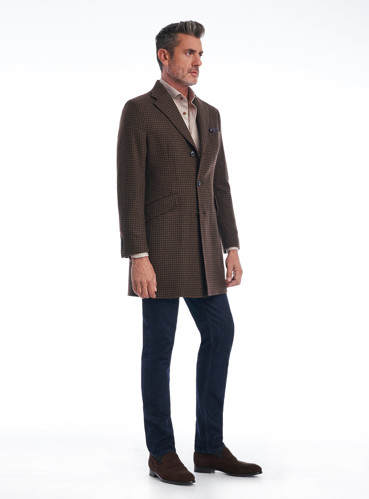 Consiglieri Notting Hill: brown overcoat with small checks and lapels