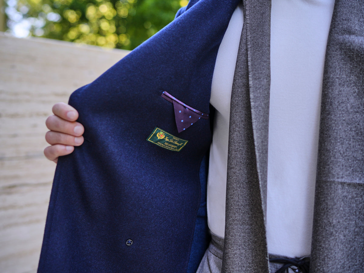 Consiglieri San Cassiano: navy overcoat interior and lining pocket