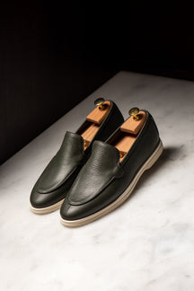 Consiglieri: dark green loafers with a smooth finish and pale soles