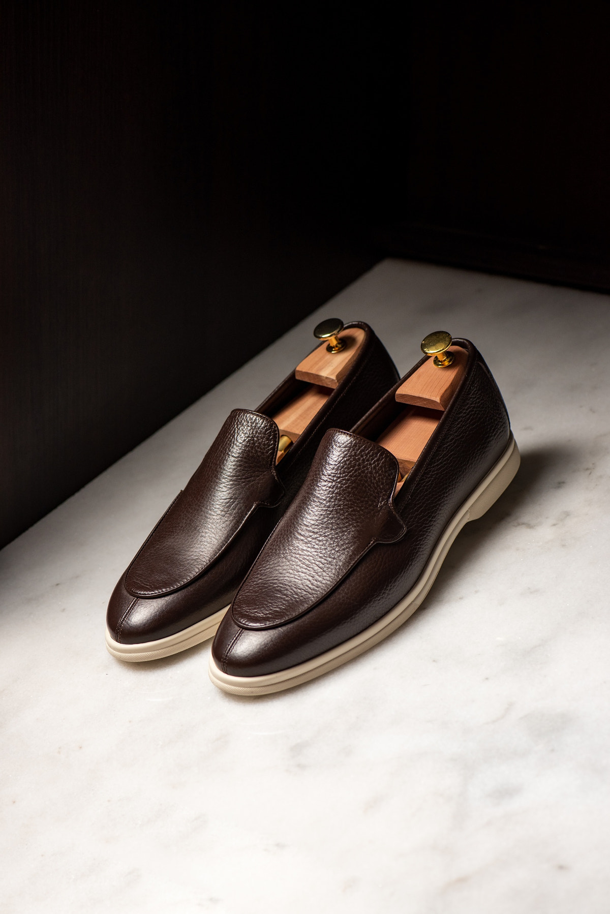 Consiglieri: brown loafers with a smooth finish and pale soles