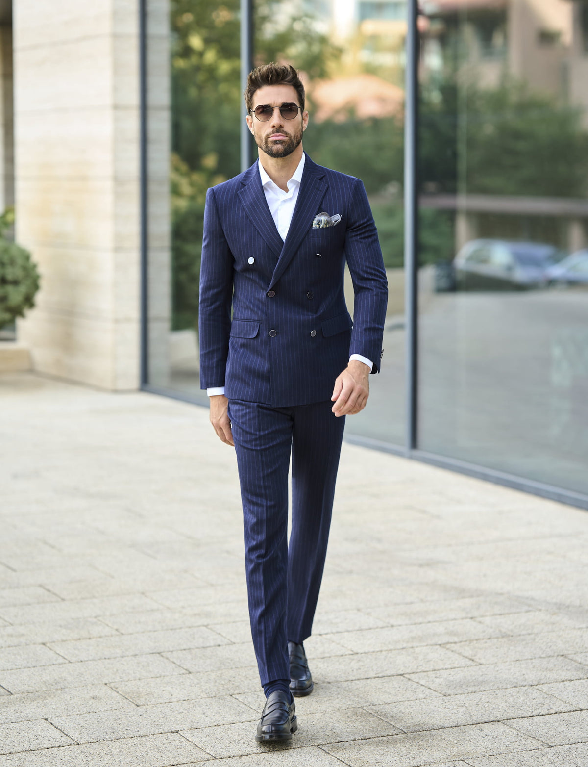Consiglieri Mayfair: navy pinstripe suit with a double-breasted jacket