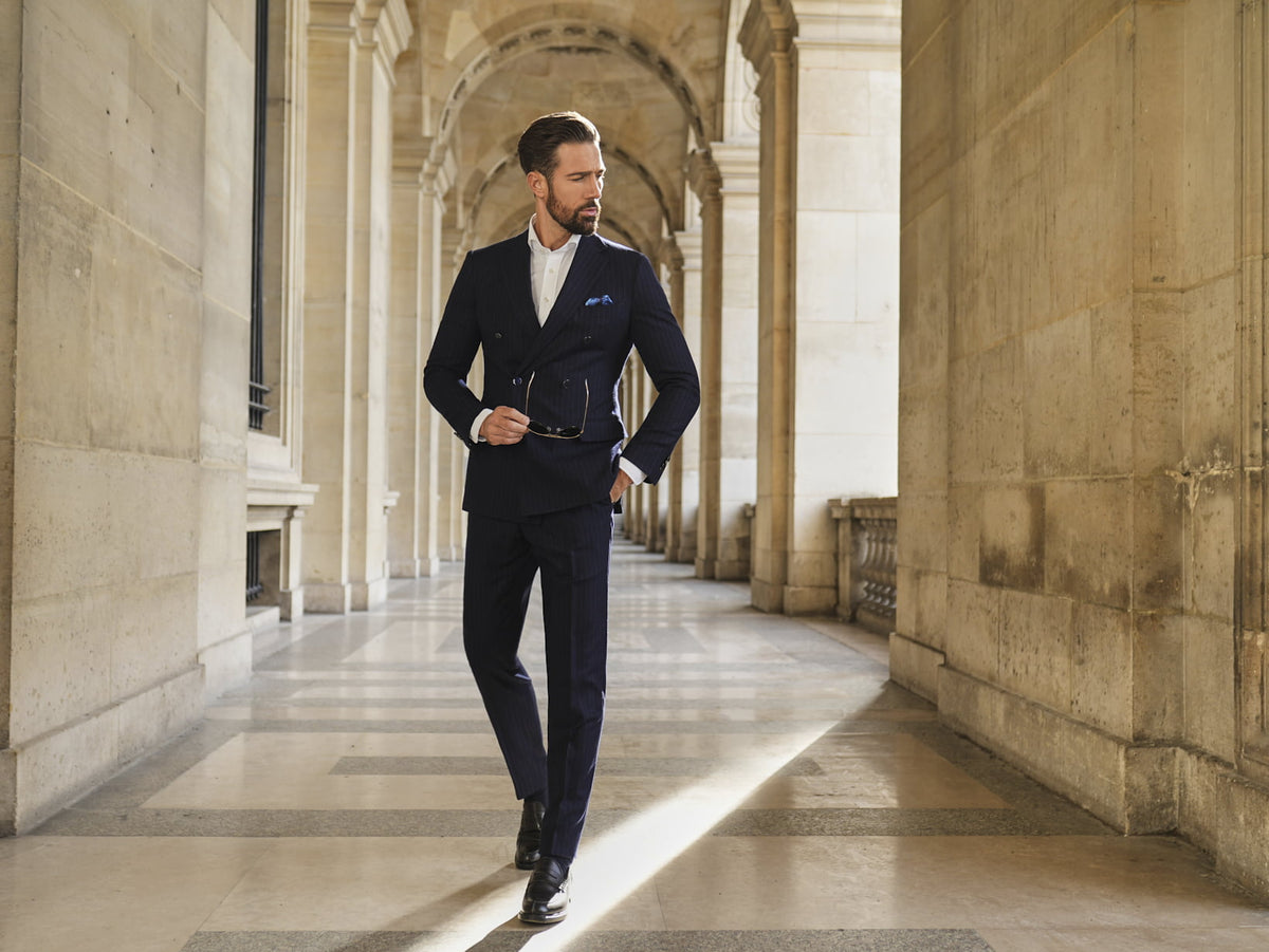 Consiglieri Mayfair: navy pinstripe suit with a double-breasted jacket